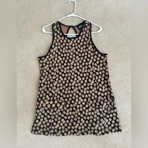 Maeve daisy sweater tunic, size small, black background, pockets